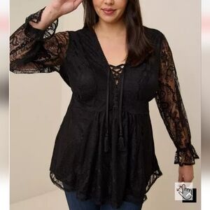 NWT Torrid Black Babydoll Lace Top Long Sleeve Women's Size 5X